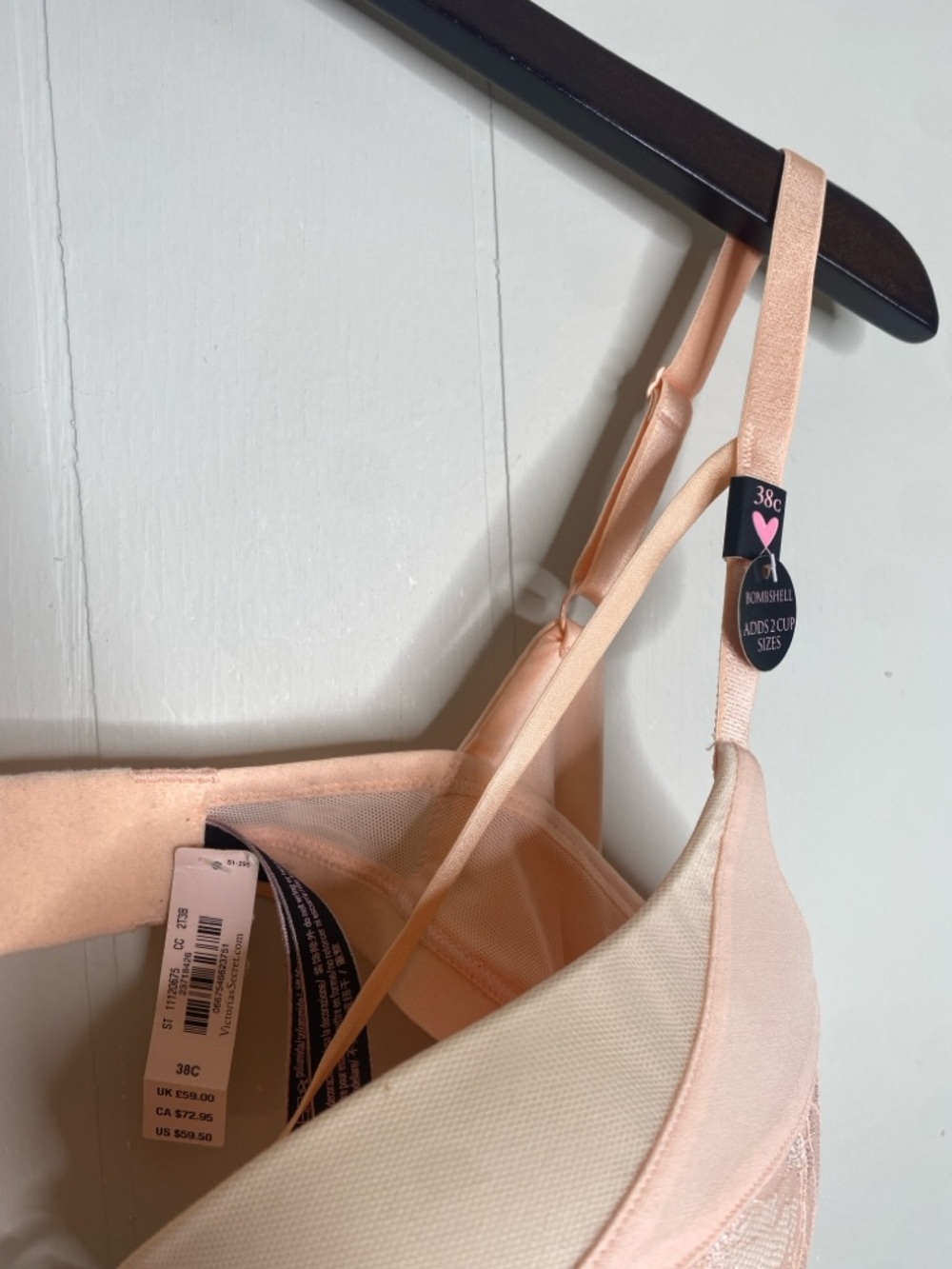 Victoria’s Secret Bombshell Bra Women 38 C Coral Add 2 Cups Plunge Push Up NEW - Picture 3 of 4